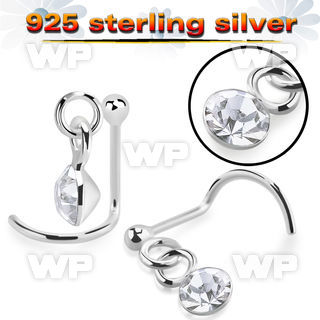 uo1qje 925 silver nose screw ball dangling crystal