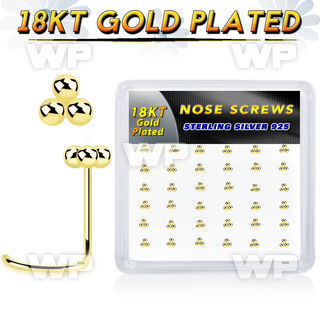 uor3qzyi 18kt gold finish silver nose screws triple balls 36