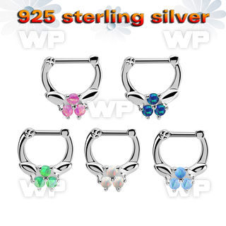 vsepo16 silver septum clicker 16g w 3 synthetic opals in center