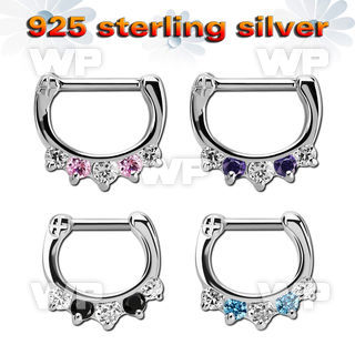 vsepqx16 silver septum clicker 13g w 1 big cz 4 small cz mix