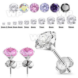 w3ga steel claw set ear studs cubic zirconia stones