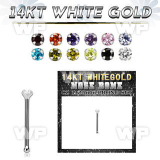 wbzm12 14kt white gold nose bone w tiny 1.25mm color cz stone