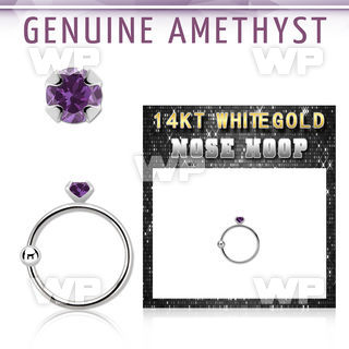 whge1 14kt white gold nose hoop w 2mm prong set amethyst stone