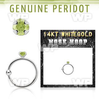 whge4 14kt white gold nose hoop w 2mm prong set peridot stone