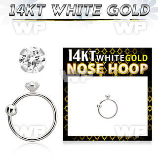 whz2 14kt white gold nose hoop w 2mm round clear cz stone