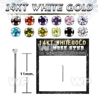 wyzm12 14kt white gold bend it nose stud 1.25mm set color cz