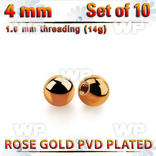 xbtt4g set of 4mm rose gold plated steel balls thread 1.6mm
