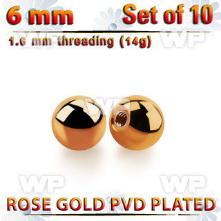 xbtt6g set of 6mm rose gold plated steel balls thread 1.6mm
