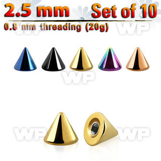 xcnt25xs 2.5mm anodized surgical steel cones threading 0.8mm