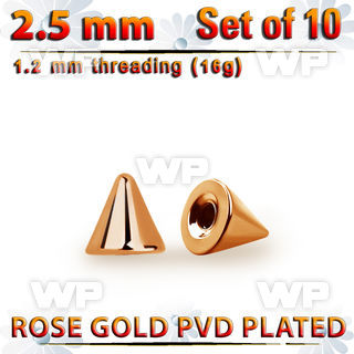 xcntt25 set of 2.5mm rose gold plated steel cones thread 1.2mm