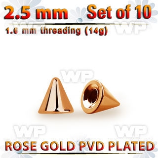 xcntt25g set of 2.5mm rose gold plated steel cones thread 1.6mm 