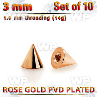 xcntt3g set of 3mm rose gold plated steel cones thread 1.6mm
