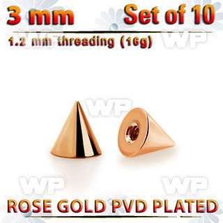 xcntt3s set of 3mm rose gold plated steel cones thread 1.2mm