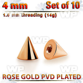 xcntt4g set of 4mm rose gold plated steel cones thread 1.6mm