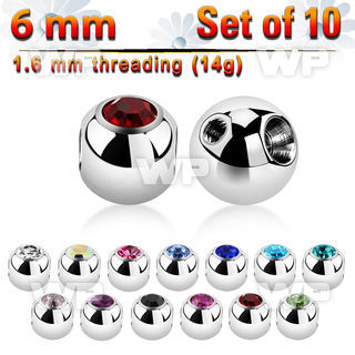xjb6ho pack 10 6mm steel through hole ball w bezel set crystal