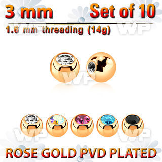 xjbtt3g pack 3mm x 1.6mm rose gold steel ball bezel set crystal