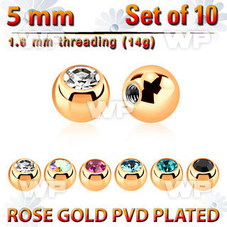 xjbtt5g pack 5mm x 1.6mm rose gold steel ball bezel set crystal