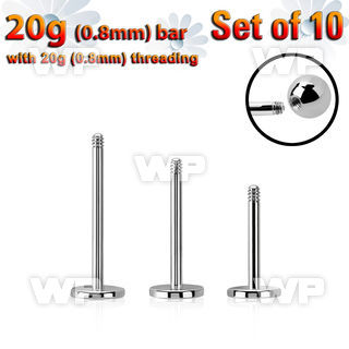 xlb20g set w 10 surgical steel labret posts w 0.8mm threading