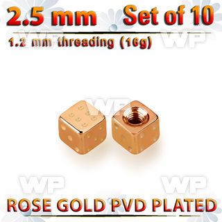 xsditt25 set of 2.5mm rose gold plated steel dices thread 1.2mm