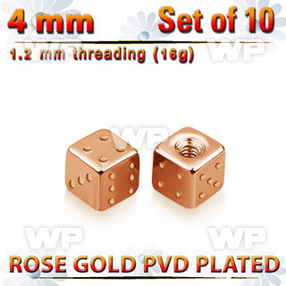 xsditt4s set of 4mm rose gold plated steel dices thread 1.2mm