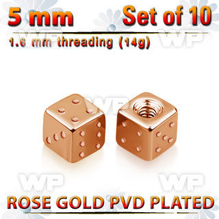 xsditt5 set of 5mm rose gold plated steel dices thread 1.6mm
