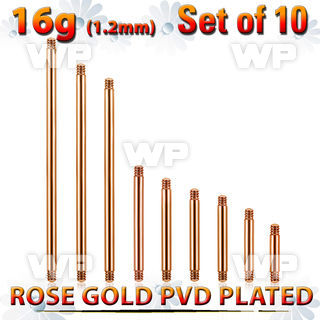 xttbb16g set of rose gold plated steel barbell posts thread 1.2mm