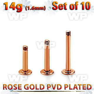 xttlb14g set of rose gold plated steel labret posts thread 1.6mm