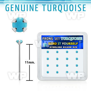 y16pge7 box w bend it silver nose studs w 2mm round turquoise