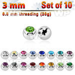 10 3mm 316l steel balls w crystals w 0.8mm threading