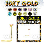 10kt gold bend it nose screw with 2mm round prong set cz