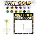10kt gold nose bone with a 2mm round prong set cz stone