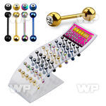 144r6 display w of ion plated surgical steel tongue bar 1 6mm tongue piercing