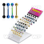 144r display w of ion plated surgical steel tongue bar 1 6mm tongue piercing