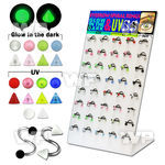 14cjf0 display w of surgical steel spirals 1 2mm uv or glow in eyebrow piercing