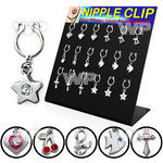 16bume display with of non piercing nipple ring clips in mixed belly piercing