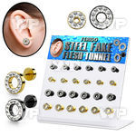 1764e0e display w gold black ion plated surgical steel fake che ear lobe piercing
