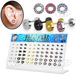 1764e0p display 72 pcs of steel gold black ion plated surgica ear lobe piercing
