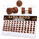 1764eyl display w of sawo wood fake plugs surgical steel center ear lobe piercing