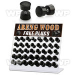 1764eyp display w of black areng wood fake plugs surgical steel ear lobe piercing