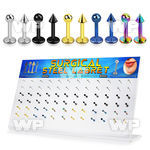 1764ty display w assorted steel ion plated steel labret stud lower lip piercing