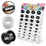 17mikp display w of white black silicon flesh tunnels size 4mm ear lobe piercing