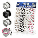 17mizt display w of assorted steel ion plated steel screw fit ear lobe piercing