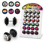 18bqis display w acrylic fake plugs o ring s in mixed logos for belly piercing