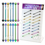 18u1e display with of ion plated 316l steel industrial barbells 