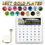 18w14xm box 36 gold plated silver nose screws w 2mm mix crystals