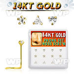 1i369 box w of 14kt gold nose screw 3mm prong set clear cz ston nose piercing