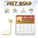 1i36ez box w of 14kt gold nose screw 3mm prong set clear cz ston nose piercing