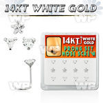 1o369 box w of 14kt white gold nose screw 3mm prong set clear nose piercing