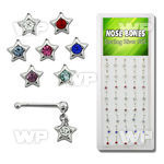 1u41jk box w silver 925 nose bone dangling star round center nose piercing