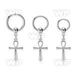 316l steel ball closure ring 14g w a dangling ankh cross 